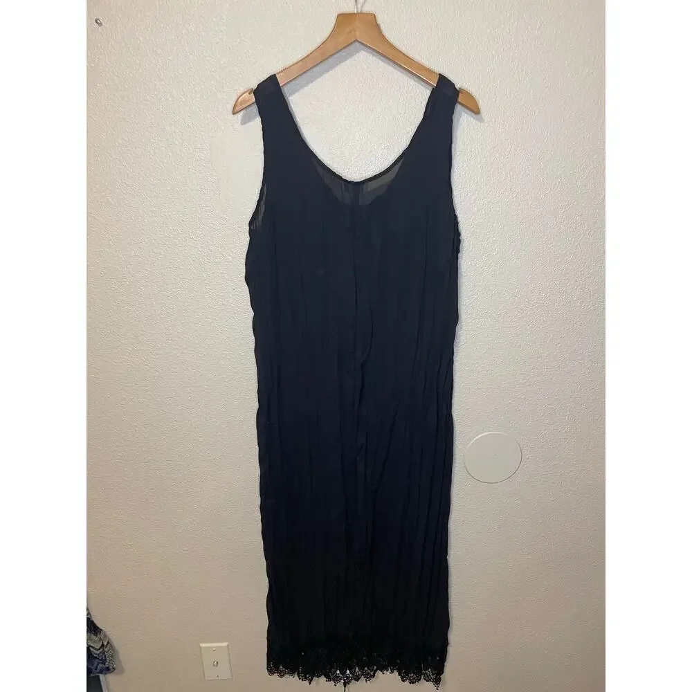 VTG Cher Jacque Y2K Black Crinkle Lace Detailed Whimsy Goth Midi Slip Dress Lg - Picture 2 of 16